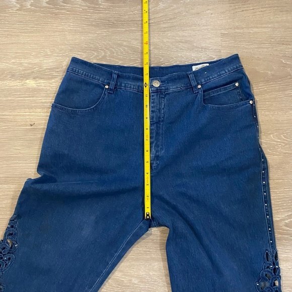 Women's Variation Capris Denim Pants. Blue. Large. Decorated Cutouts Each Side. - Picture 10 of 10
